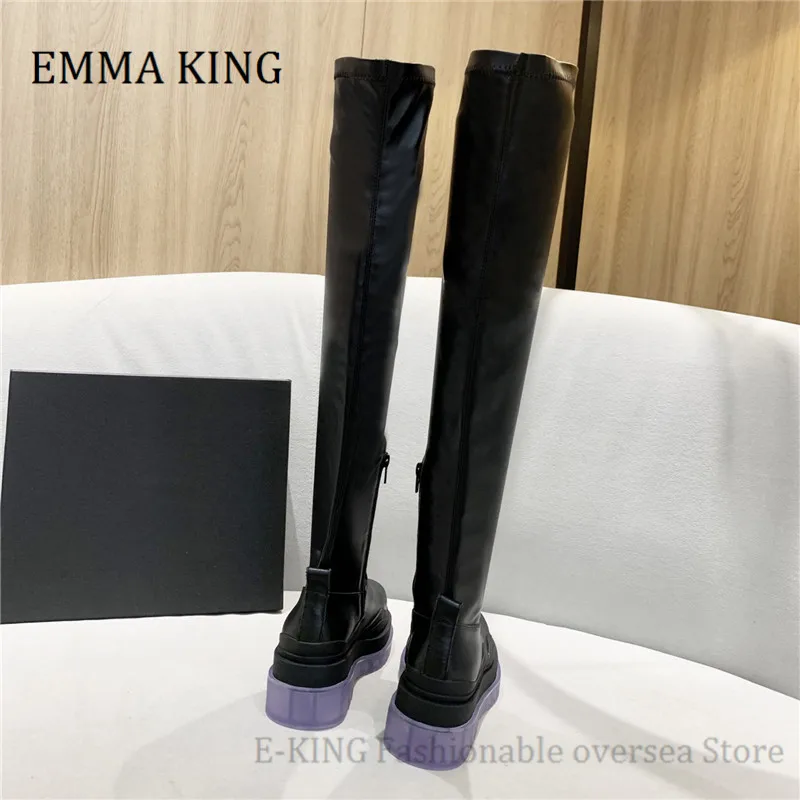 

2020 Motorcycle Boots Women Platform Thick-soled Zip Over Knee Boots Genuine Leather Woman Thigh High Shoes Botines Mujer Botas