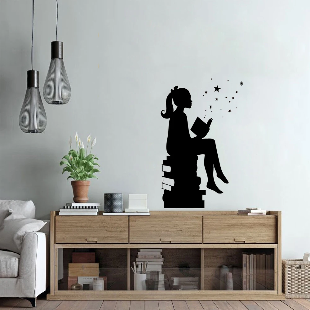 Волшебная настенная картинка для чтения книг девушек Настенный декор библиотеки