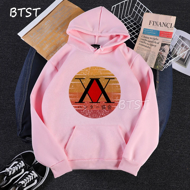

Killua Hunter X Hunter Hoodies Solid Color Pink Hooded Top Women Sweatshirt Long-sleeved Student Autumn Casual Hooded Streetwear