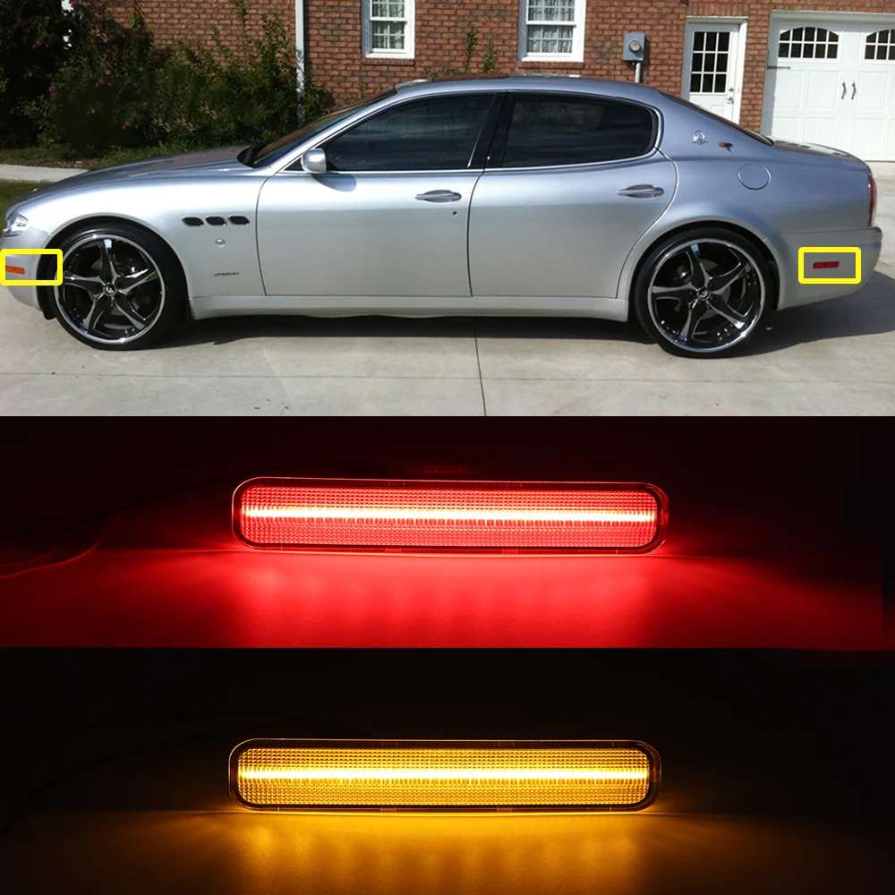 

4Pcs Clear Amber(Front)&Red(Rear) LED Side Marker Light Kit For Maserati Quattroporte 2004 2005 2006 2007 2008 2009