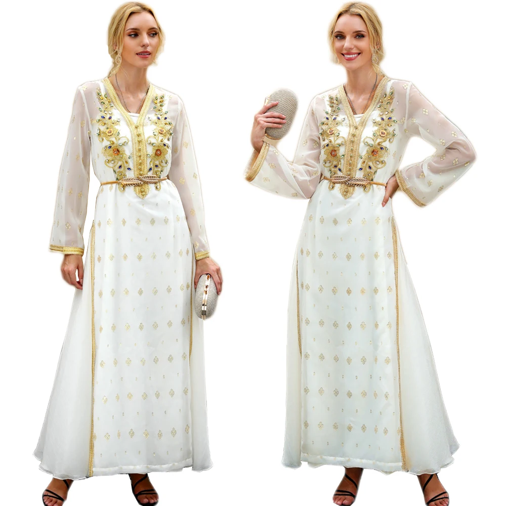 Роскошное длинное платье-абайя с вышивкой, Дубайский кафтан, мусульманский арабский женский халат, Макси-платье, платье Ближнего Востока с ...