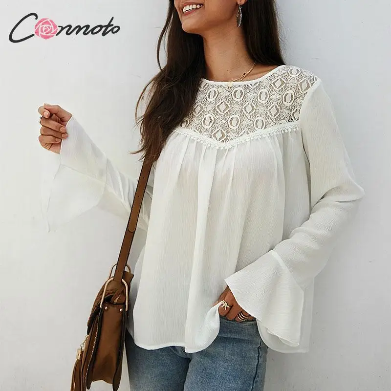 Модная женская белая рубашка Conmoto Осень зима 2019 Женские топы и блузки с длинным