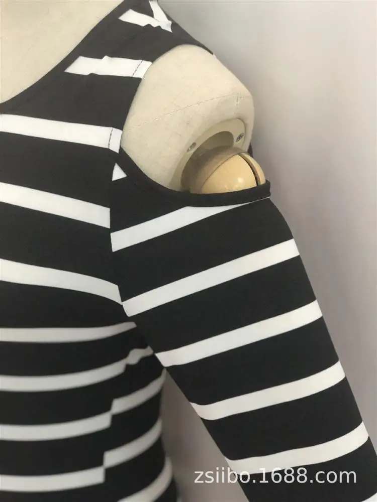 2019 женские платья с длинным рукавом в черно-белую полоску вырезом лодочкой