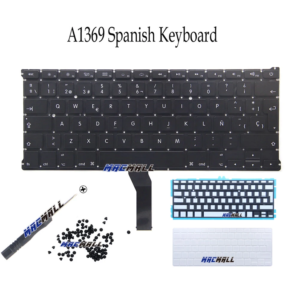 

New For Macbook Air 13" A1369 A1466 2011-2017 Year Replacement SP Spain Spanish Keyboard + Backlight + Keyboard Cover + Screws