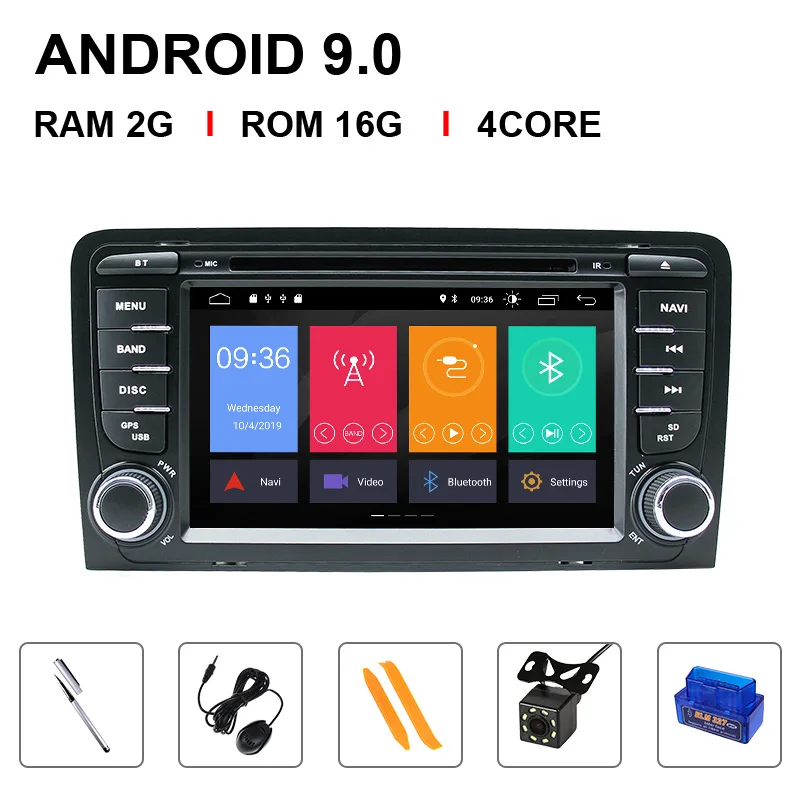 4 Core 16ROM OBD Cam 8 ядерный ips DSP 2 din Android 9 автомобильный DVD мультимедиа для Audi A3 8P S3 RS3 Sportback навигация gps Радио Стерео головное устройство 4 Гб+ 64 ГБ - Цвет: 4 Core 16ROM OBD Cam