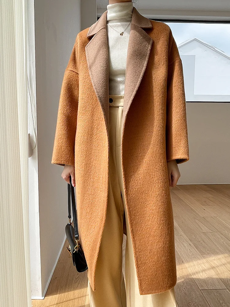 

Двухстороннее женское осенне-зимнее шерстяное пальто Albaca средней длины с поясом, новинка 2021