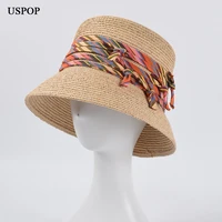 uspop newest women sun hats summer raffia sun hats female beach hats vacation style wide brim straw hats