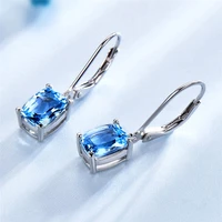 huitan luxury solitaire female earrings sky blue cubic zirconia simple and elegant women accessories silver color trendy jewelry
