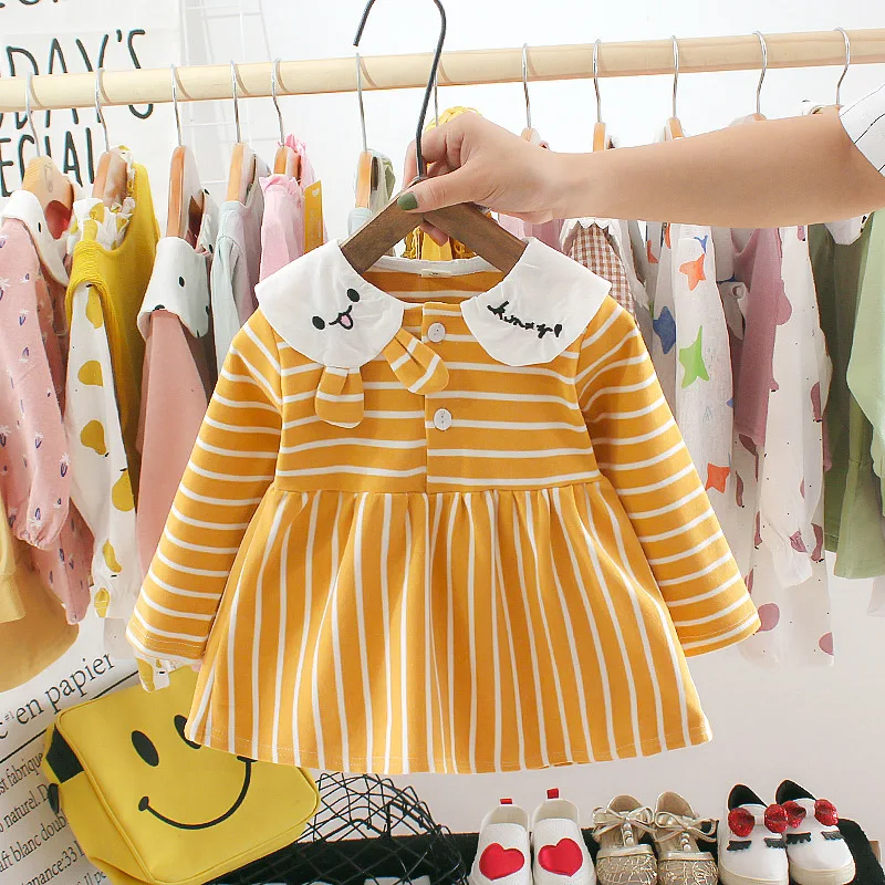 Striped yellow Осень Детское платье для новорожденных девочек, для девочек, на день рождения 1 год платье-пачка платье принцессы для малышей Детское платье Платья для малышей - Цвет: Striped yellow