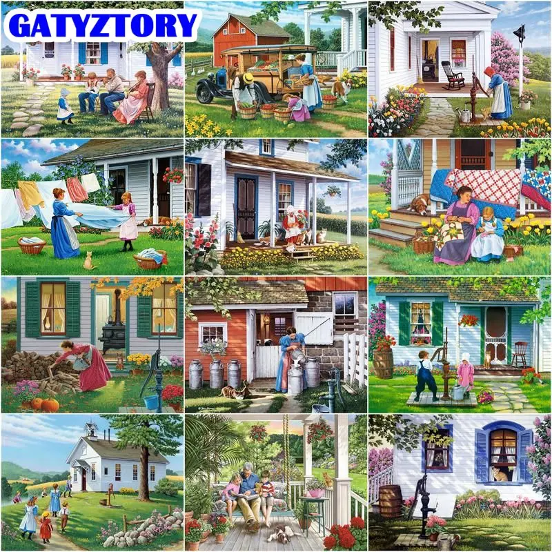 

GATYZTORY 40x50cm DIY Paint By Number Portrait Kits Home Decor Painting By Numbers House Drawing On Canvas HandPainted Art Gift