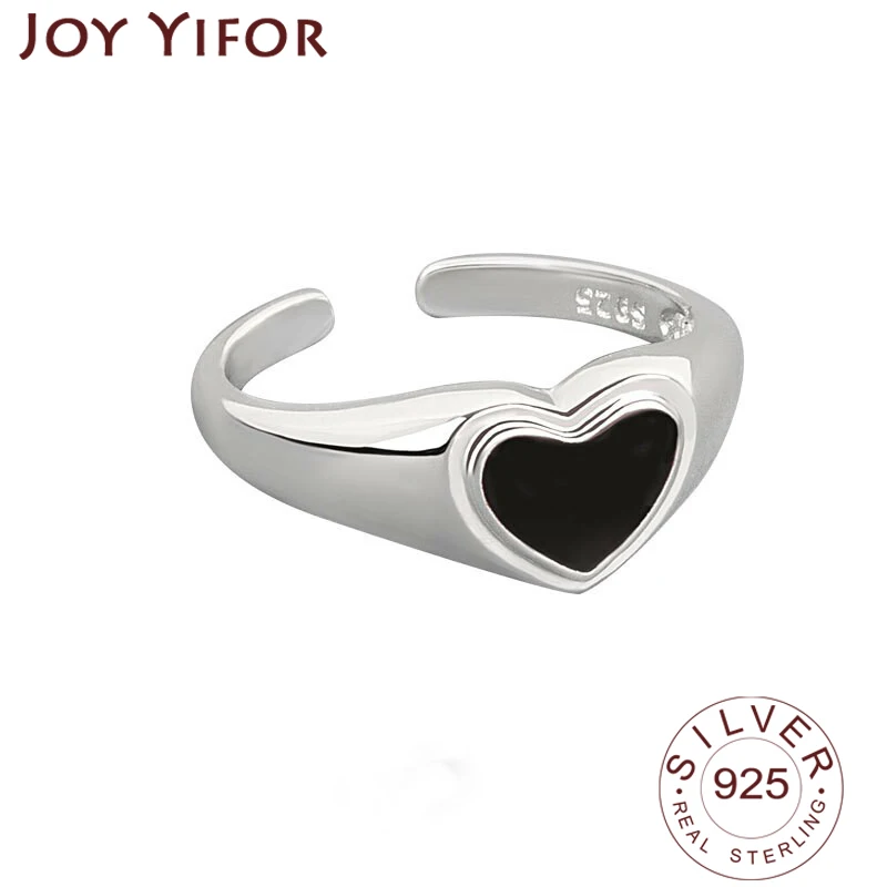 

925 Sterling Silver Charming Irregular Chain Geometric Rings Gold Open Rings For Women Men Black Heart Party Gifts Accessories