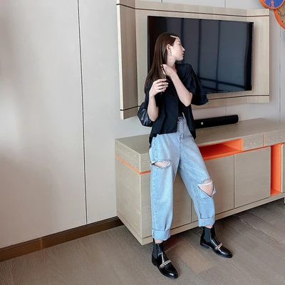 

Metal Chain Decor Flat Winter Chelsea Boots Real Leather Round Toe Square Heel Slip-On Ankle Martin Boots 2021 Woman Shoes