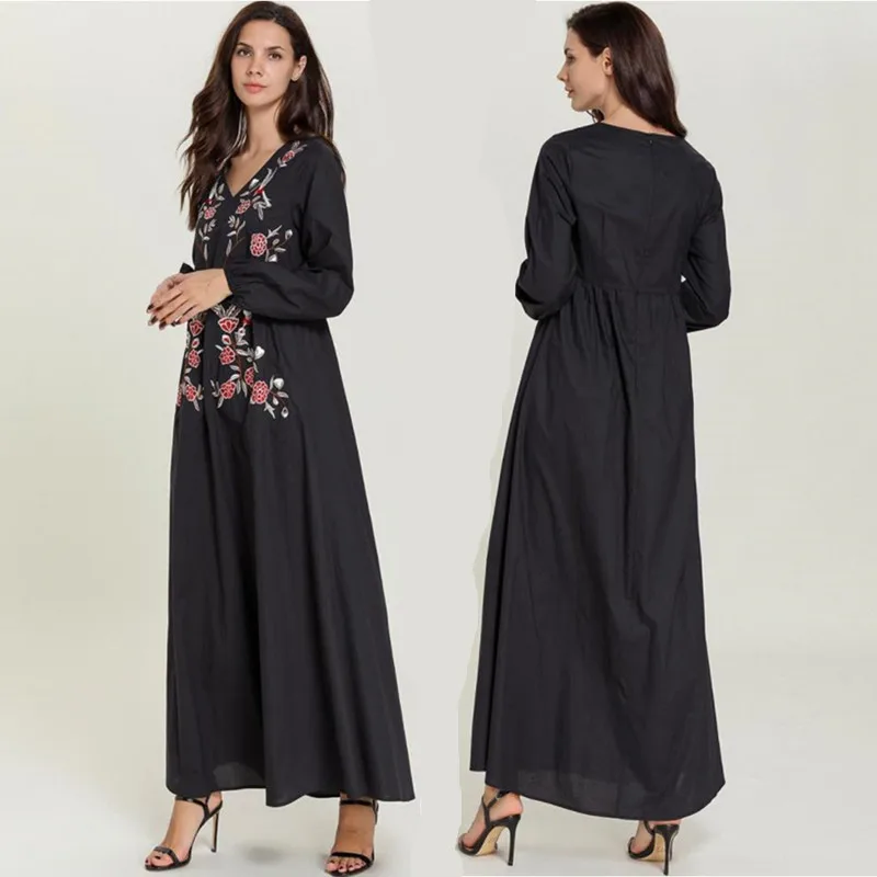 Женское черное мусульманское длинное платье большого размера с длинным рукавом