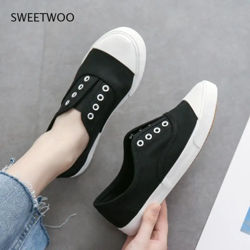 

Женские холщовые туфли на толстой подошве, повседневные однотонные спортивные туфли на плоской подошве, Новинка лета 2021