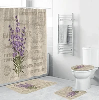 lavender pattern shower curtains beautiful flowers bathroom curtain bath mat set non slip pedestal rug toilet lid cover mats