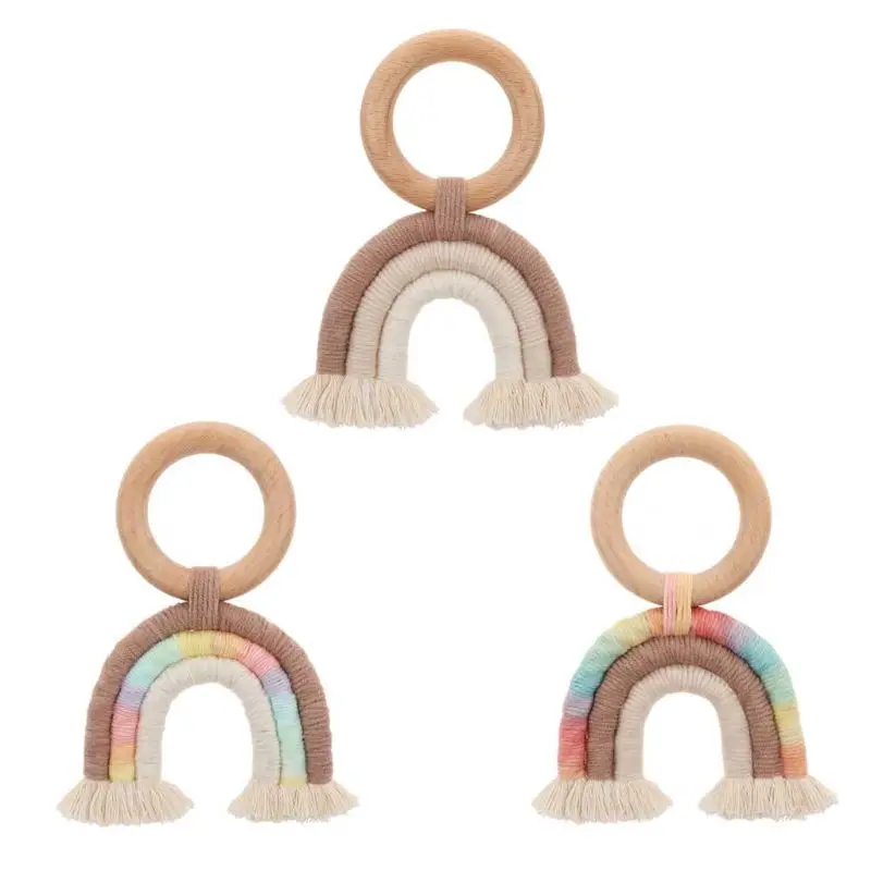 

Baby Teething Ring Tassel Macrame Wooden Boho Baby Teether Stroller Gift Decoration Toys Shower Gift