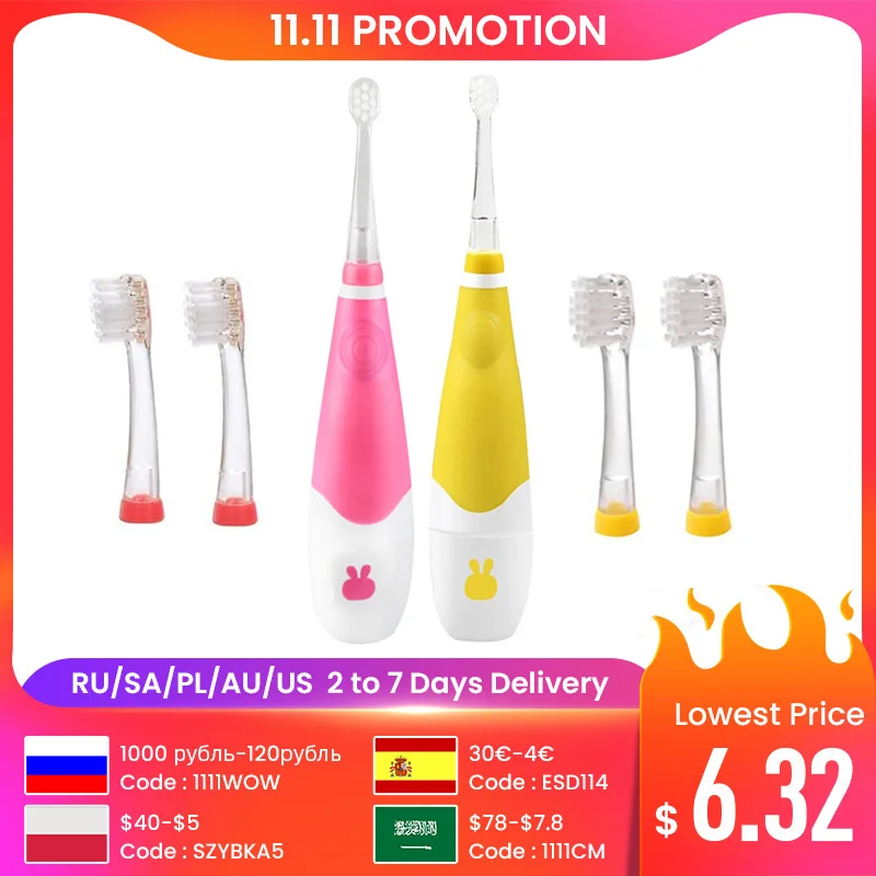 

Seago Kid's Sonic Electric Toothbrush Battery Powered 16000 Strokes/Min LED Light 2 Mins Timer Soft Bristle for 0 to 4 Age Baby