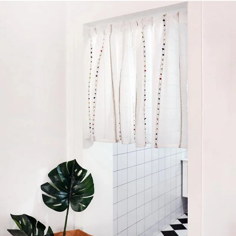 Полотно Полосатое с вышивкой из льна Короткая занавеска для детской спальни