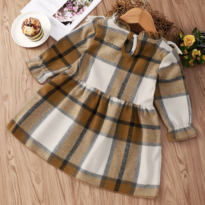 2022 new spring long-sleeved lattice lace collar children's dress 0-6 years old baby western-style | Детская одежда и обувь