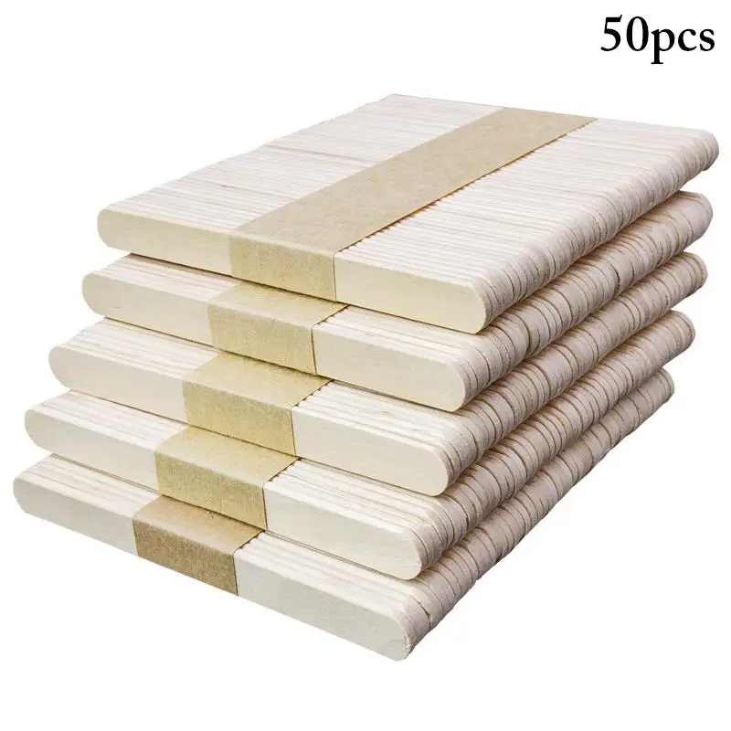 Kapmore 50Pcs/Set Popsicle Stick DIY Wooden Creative Ice Cream Stick Wooden Craft Stick DIY Ice Cream Tools Accessories