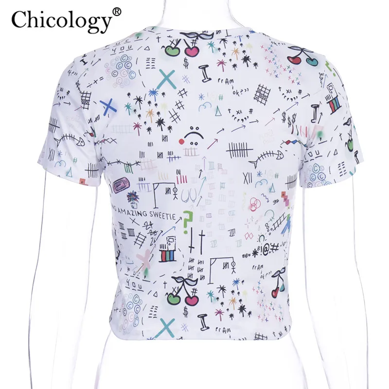Женская уличная футболка Chicology белая с принтом эстетичный укороченный Топ для
