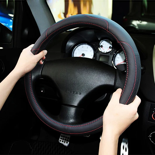 Кожаный чехол рулевого колеса автомобиля чехол для peugeot 308 307 206 207 407 508 2008 3008 208 406 4008 301 807 аксессуары 38 см/15'' - Название цвета: Red