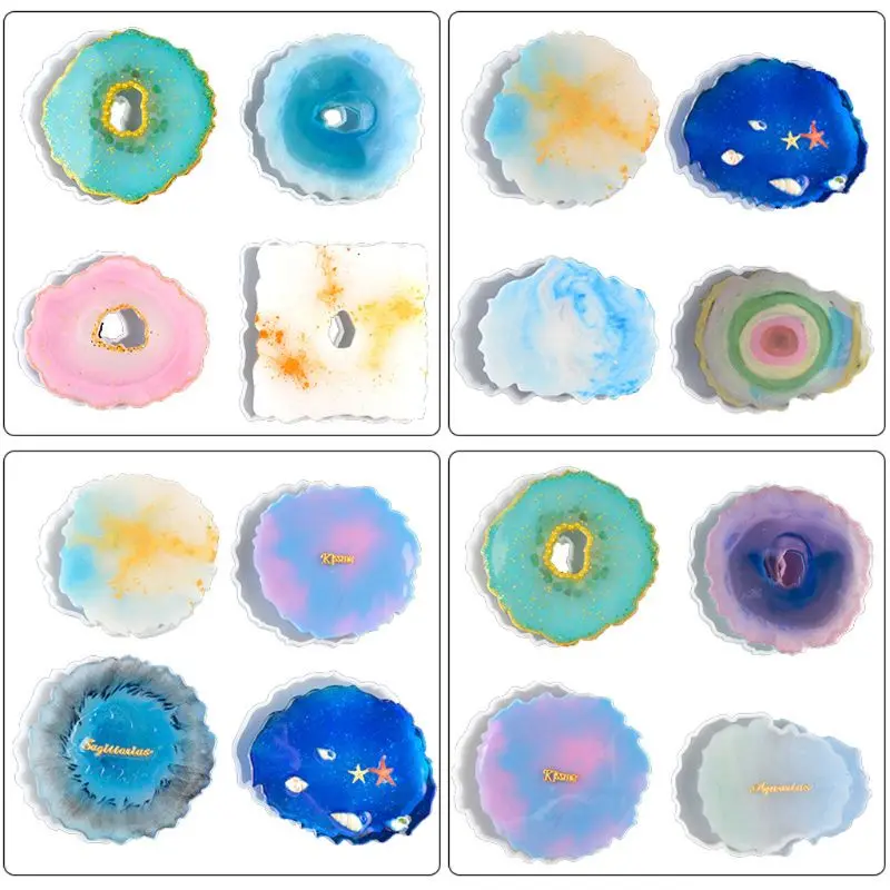 

4Pcs Large Irregular Wave Round Coaster Mold Cup Mat Silicone Resin Mold Epoxy Resin Cement Casting Jewelry Making Tools