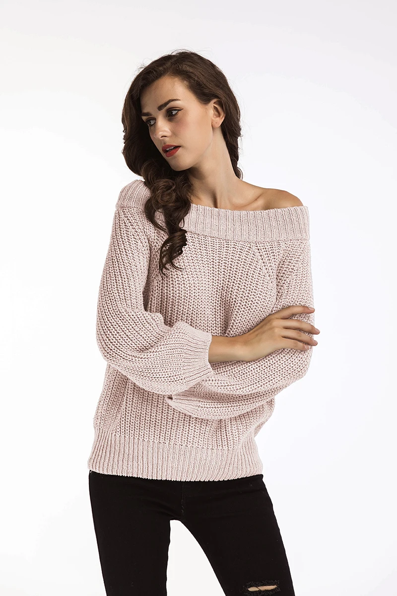 CMAZ Women Pullovers Sweater 2019 Autumn Winter Female Casual Slash Neck Long Sleeve Solid Knitted Sweaters 7058