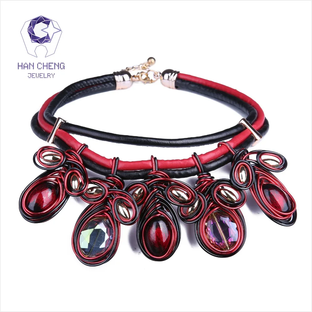 Женский кожаный веревочный чокер HanCheng ожерелье ручной работы из бусин с