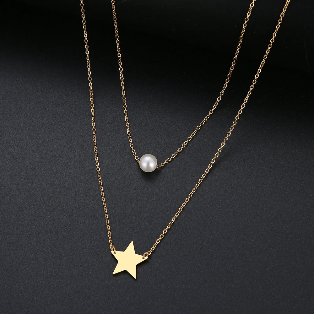 DOTIFI женское ожерелье двойная подвеска из нержавеющей стали золотистого и