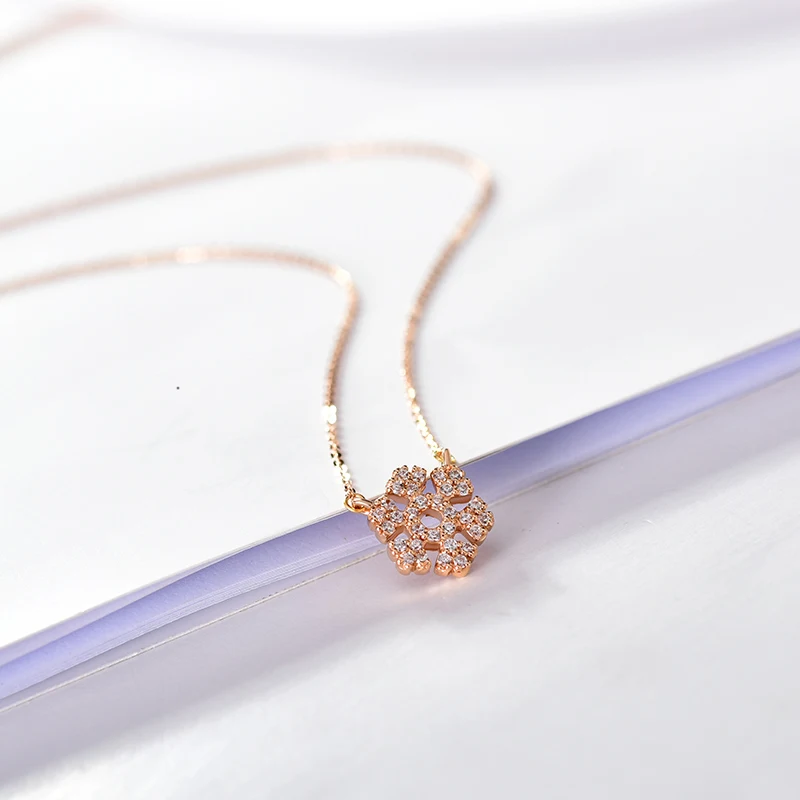 MYQAMRA 18K розовый золотой кулон-Снежинка Женская цепочка золотой кулон подарок на День святого Валентина для девушки