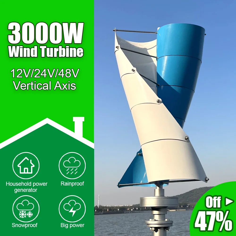 

Free Energy Windmill 3000W Vertical Axis Wind Turbine Generator Alternative 12V 24V 48V Low RPM For Home Farm Use