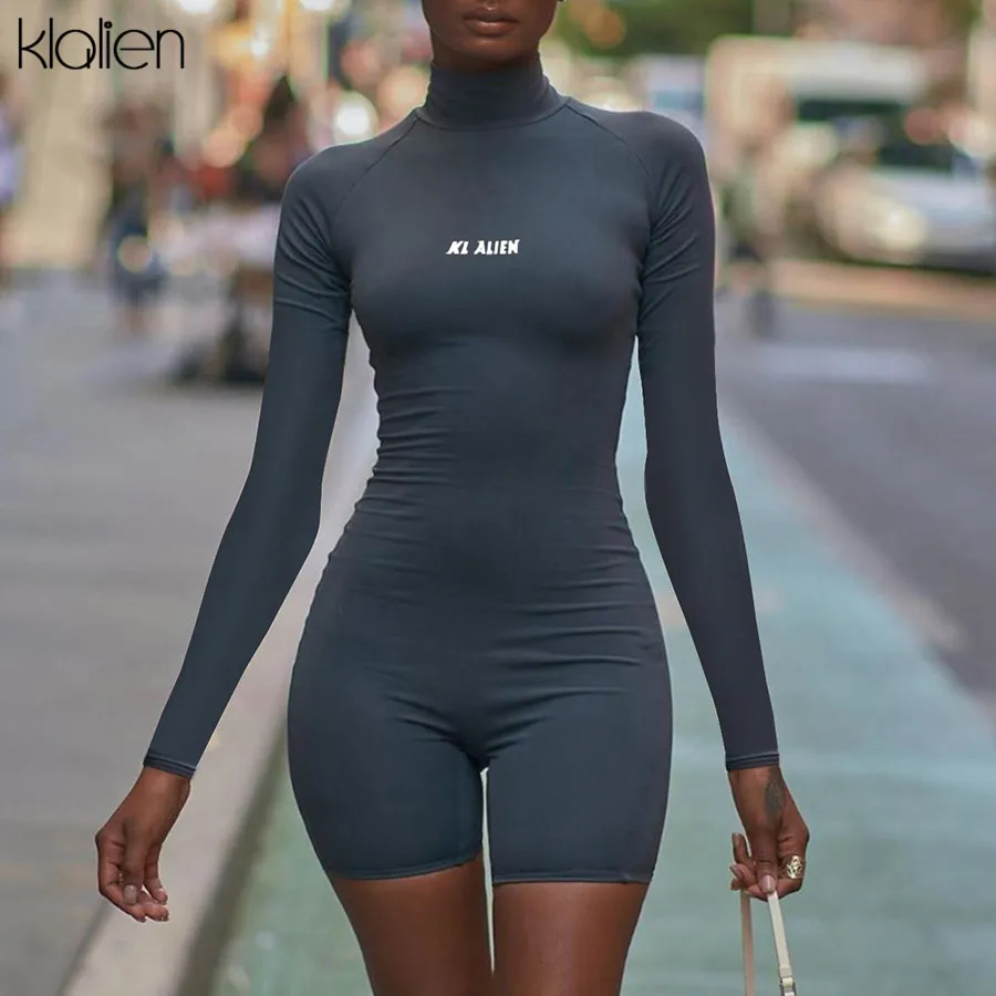 KLALIEN Ползунки с длинным рукавом Водолазка Боди Светоотражающие буквы принт