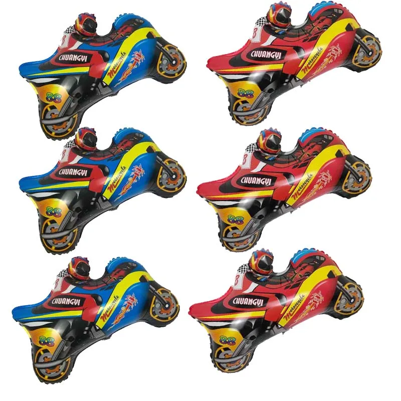 

6pcs Birthday Red Blue Motorcycle Helium Ballons Theme Boy Party Decors Supplies