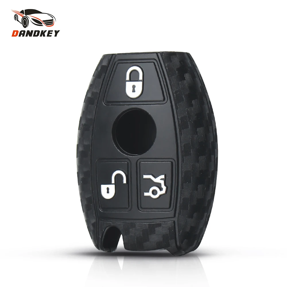 Силиконовый чехол Dandkey для автомобильных ключей из углеродного волокна Mercedes Benz