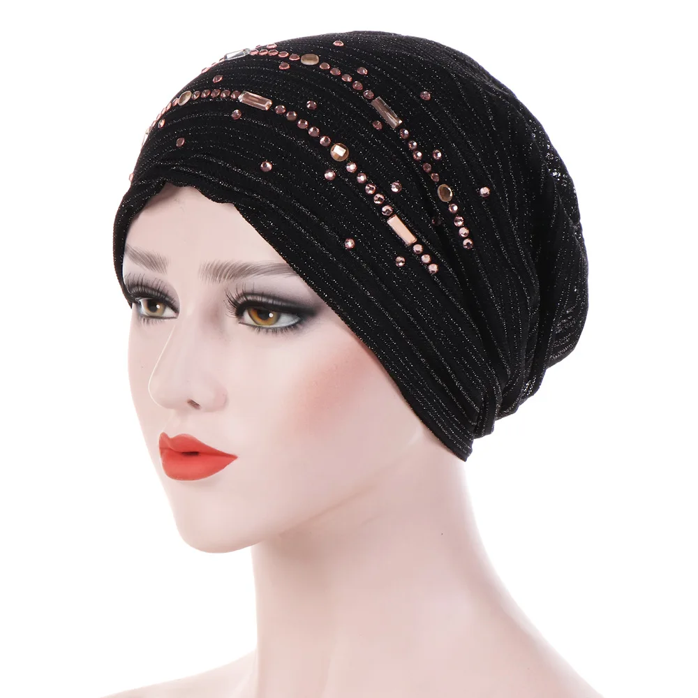 

Breathable Lace Turban Caps For Women Muslim Diamonds Underscarf Bonnet Chemo Beanie Hat Islamic Hijab Head Wrap Under Scarf Cap
