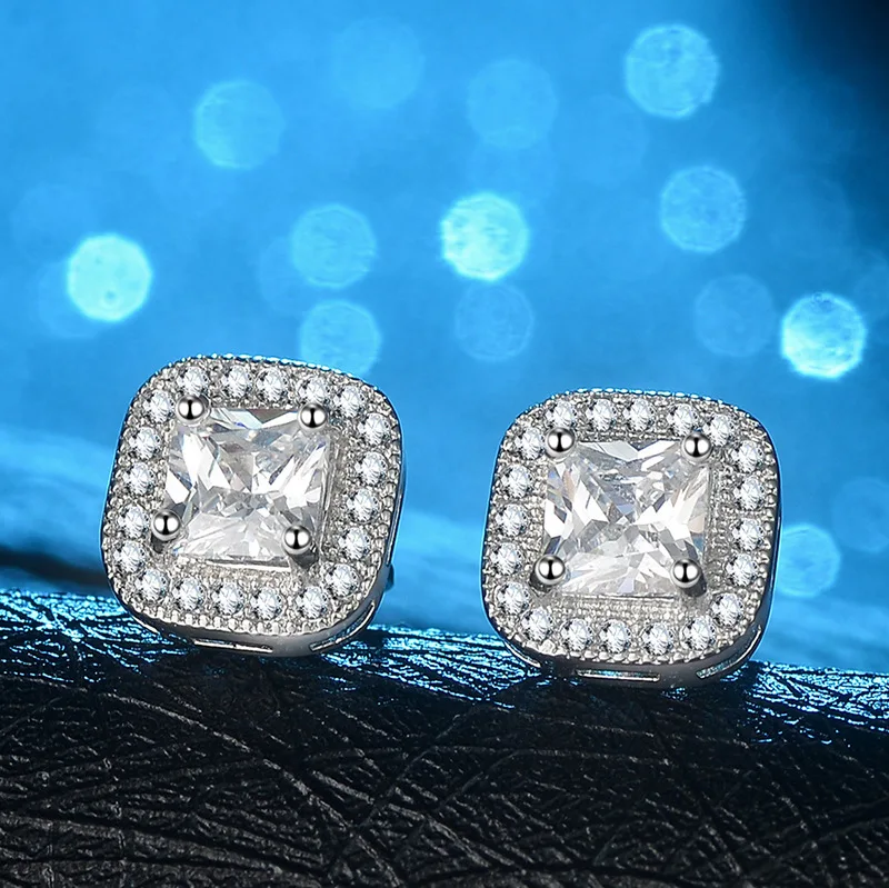 Серьги-гвоздики с квадратным фианитом | Украшения и аксессуары