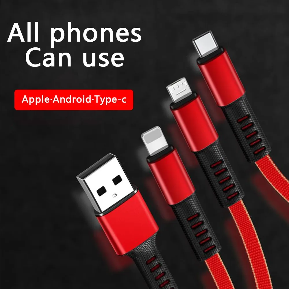 USB кабель для iPhone XS X 8 7 6 Быстрая Зарядка Кабели нейлон 3 в 1 мульти Тип C Micro USB кабель для передачи данных для samsung зарядное устройство Шнур