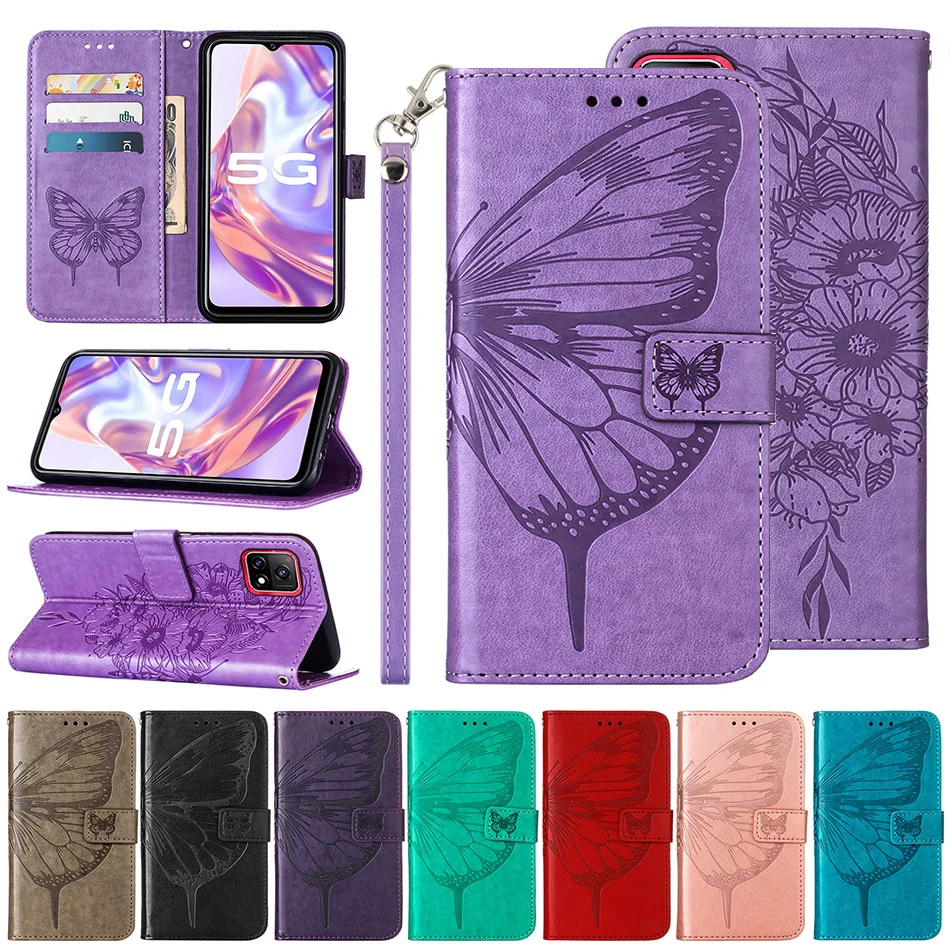 

Etui Leather Wallet Flip Case For VIVO Y51 2020 Y21 Y31 2021 Y52 Y72 Y21S Y33S Y53S V20 SE V21E 5G Butterfly Pattern Phone Cover