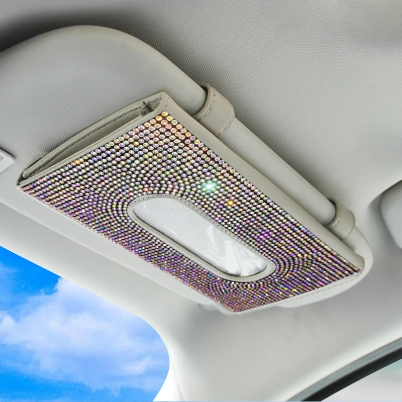 

Car Tissue Box Sun Visor Mask Box Diamond Auto Tissue Paper Holder Mask Case Sunvisor Hanging Napkin Auto Interior Accessories
