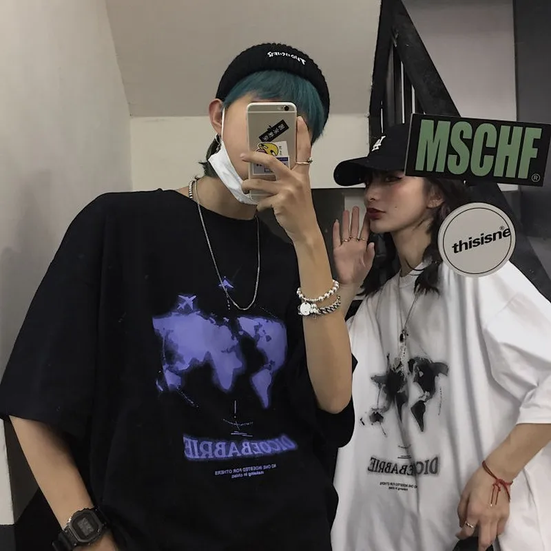 Женская футболка с коротким рукавом модная свободная круглым вырезом и принтом