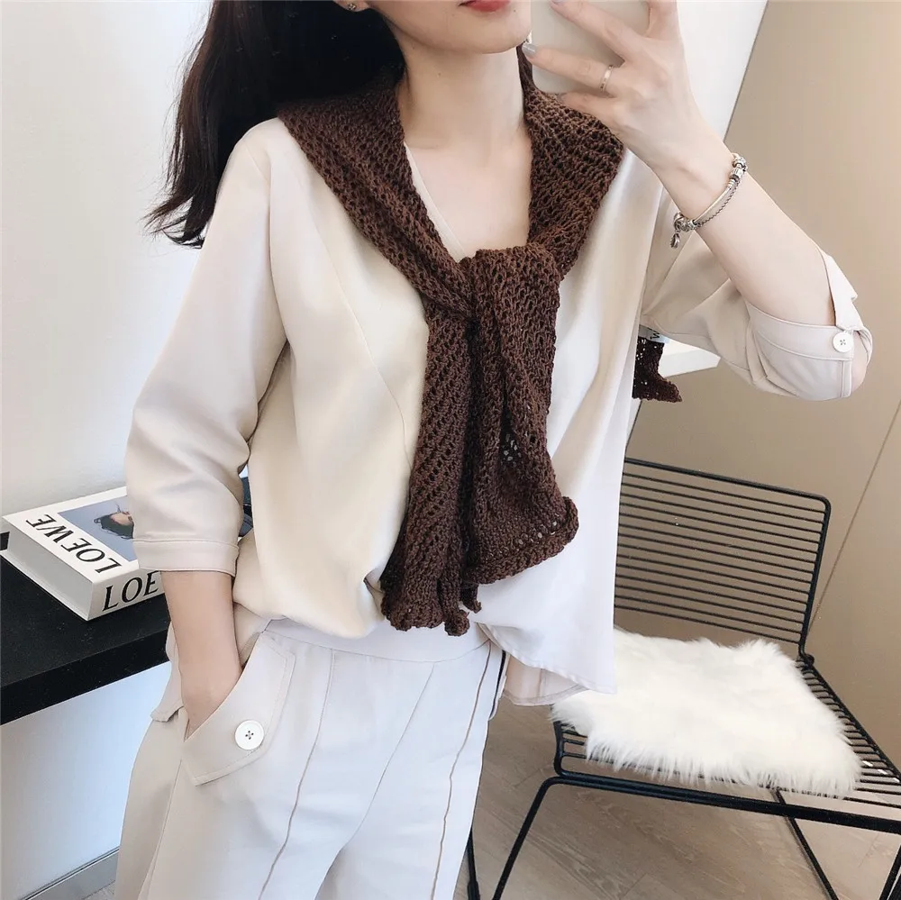

Knitted Crochet Hollow Fake Collar Detachable Collars Decorative Clothes Sun Protection Shoulder Shawl Femme Hijab Bandana Wrap