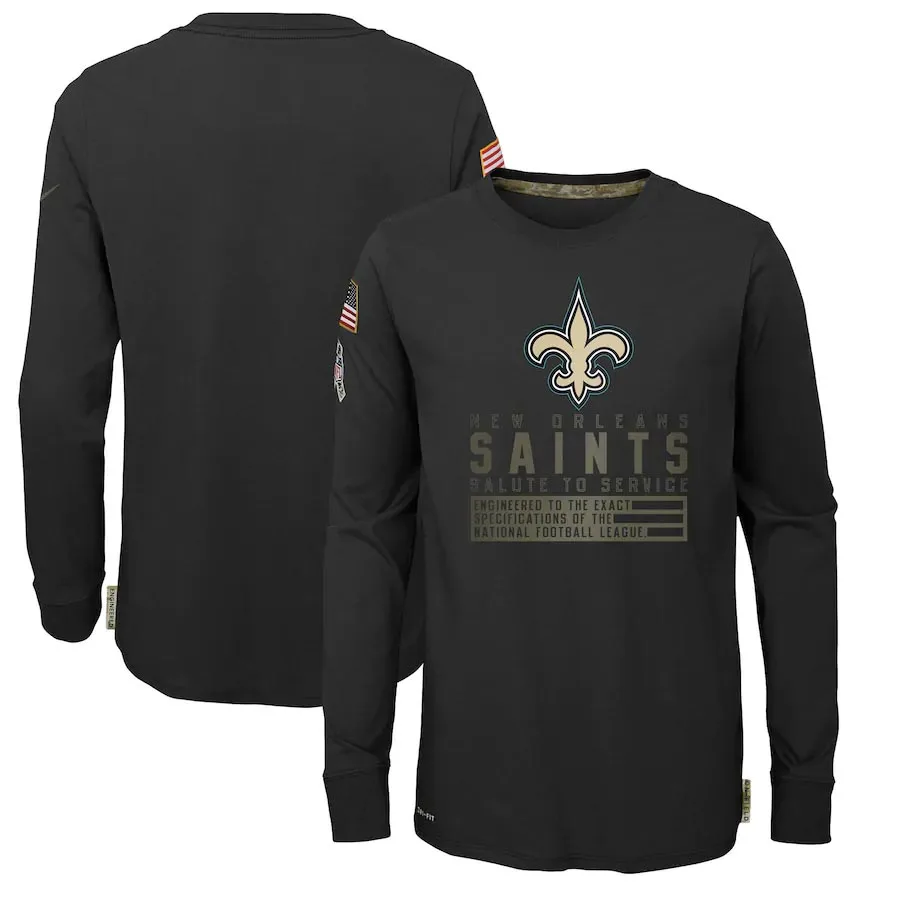 

New Orleans Youth Black Saints Salute to Service Long Sleeve T-Shirt S-3XL