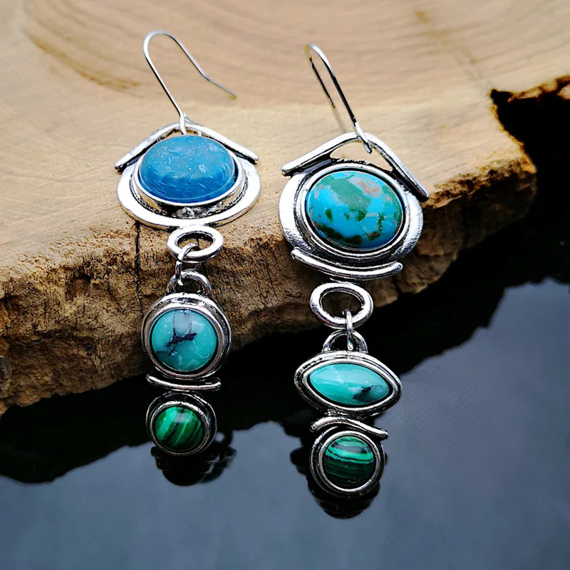 Модные бирюзовые серьги в стиле ретро роскошные женские массивные из малахата