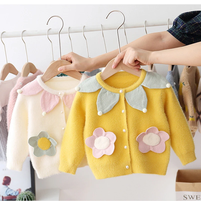 

1-5Yrs Kids sweater for girls cardigans autumn winter warm baby jackets coat toddler tops children flower sweaters tops children