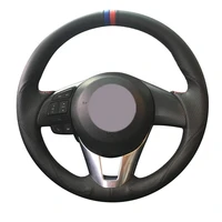 diy non slip durable black leather blue red marker car steering wheel cover for mazda 3 axela mazda 6 atenza mazda 2 cx 3