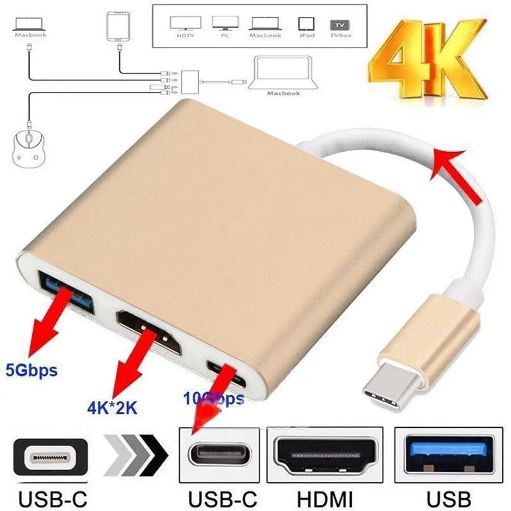 1PC Aluminum Shell Three-in-one Hd Conversion Cable Usb3.1-turn Hdmi Type-c-turn Trans-wire Converter S1E3 | Компьютеры и офис