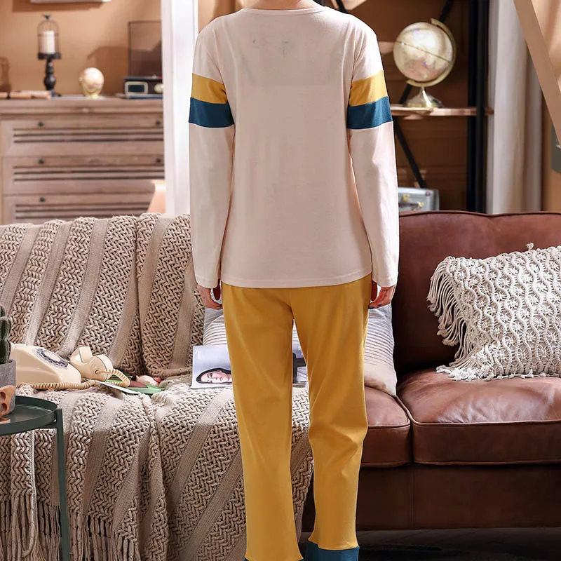 Смешанные цвета женские пижамы набор осень 2019 круглый вырез s длинный рукав