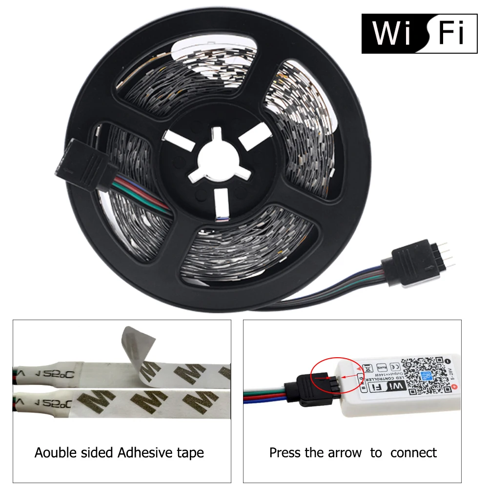WI FI RGB 2835 светодиодный полосы Водонепроницаемый светильник 5 м 10 15 строка DC12V Fiexble с