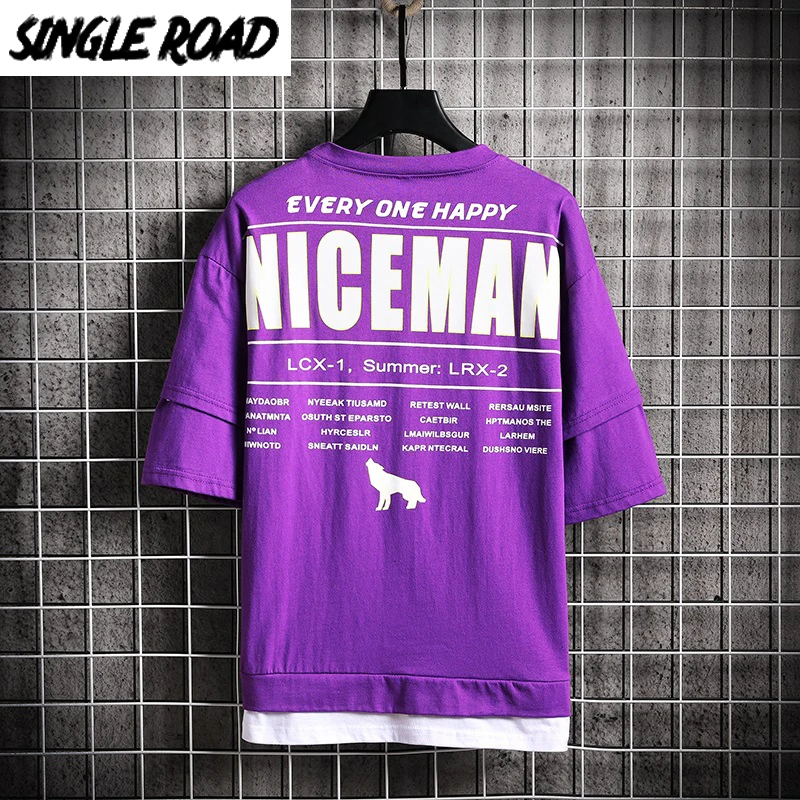 SingleRoad Мужская футболка для мужчин 2020 лето фиолетовый панк большой хип хоп Топ